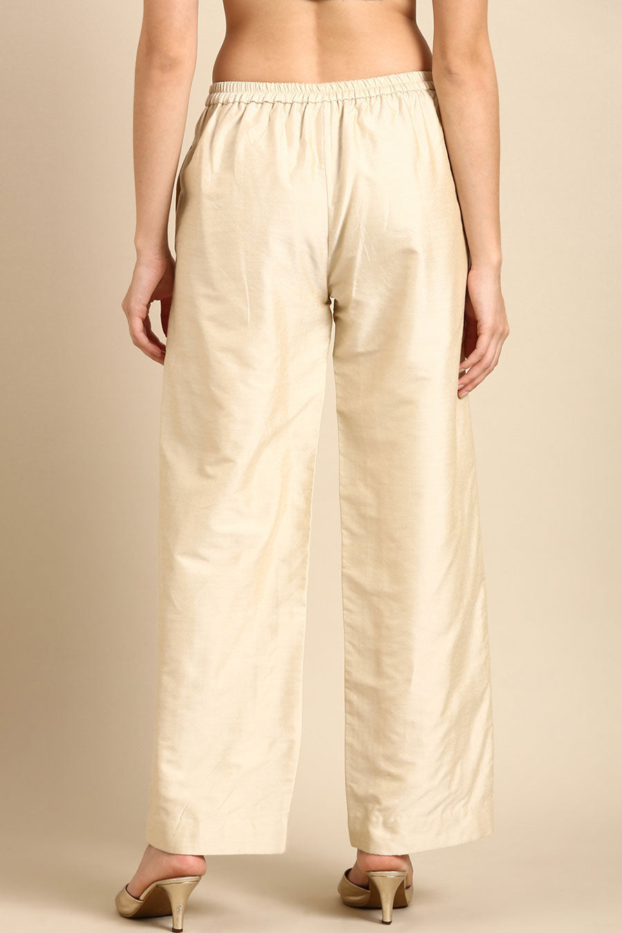 Beige Embroidered Palazzo Pant