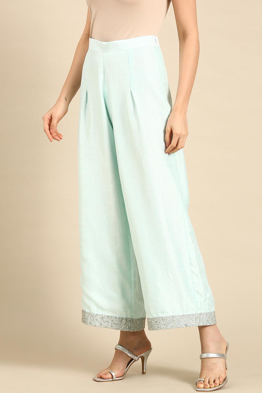 Aqua Blue Silk Palazzo Pants