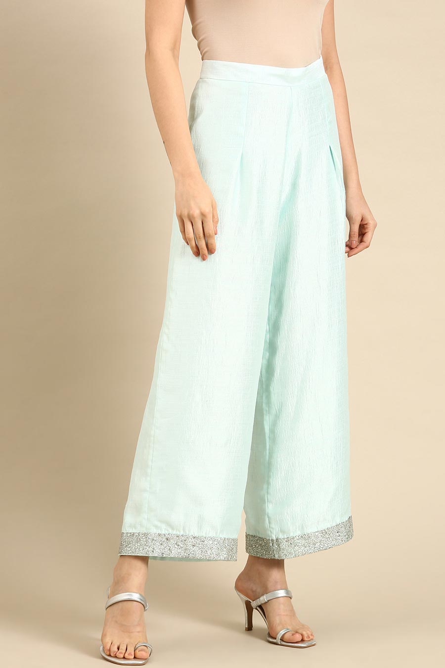 Aqua Blue Silk Palazzo Pants