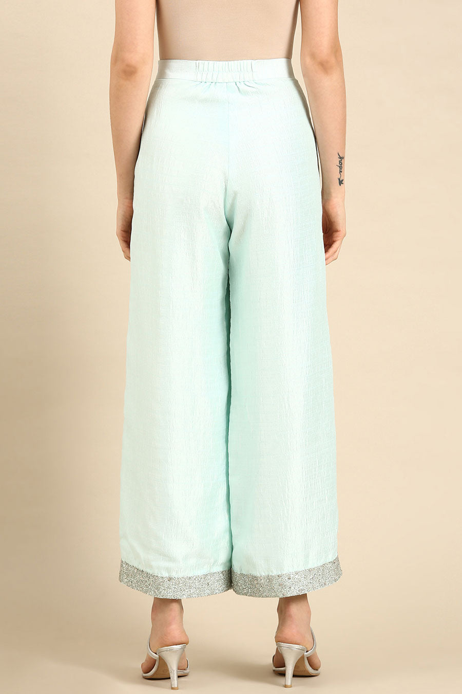 Aqua Blue Silk Palazzo Pants