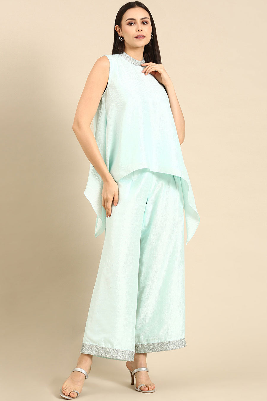 Aqua Blue Silk Palazzo Pants