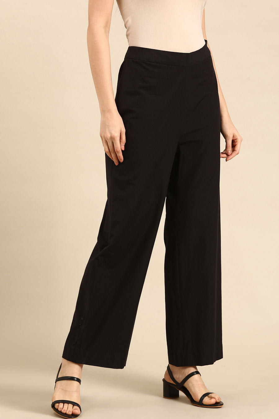 Black Cotton Embroidered Pant