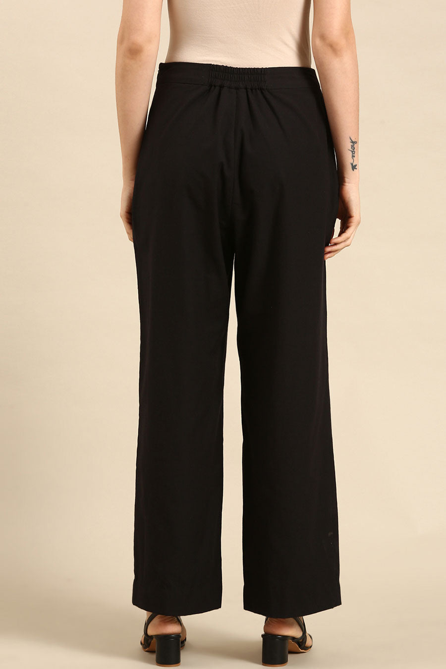 Black Cotton Embroidered Pant