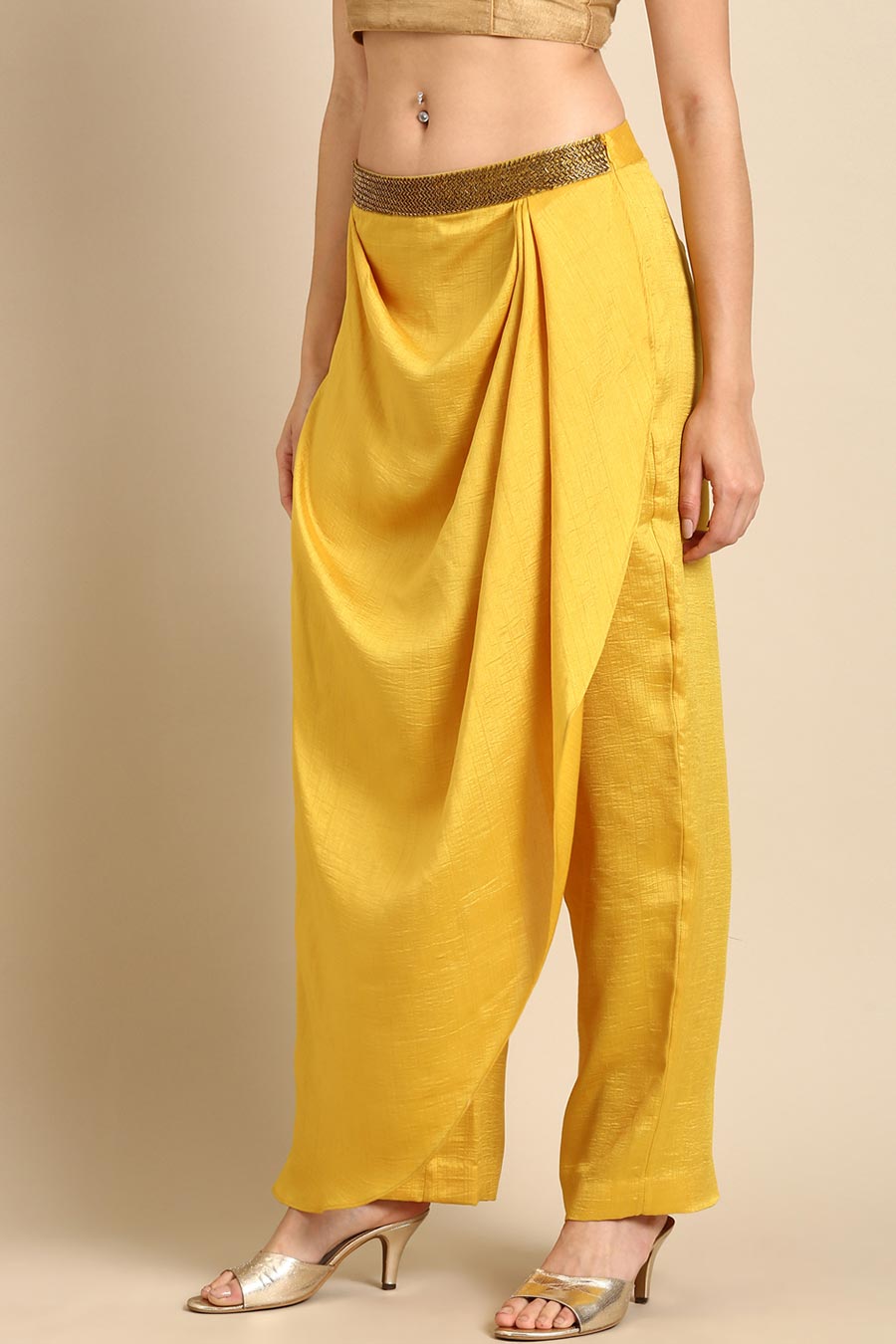 Yellow Draped Cowl Pant