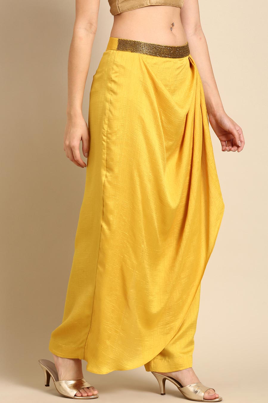 Yellow Draped Cowl Pant