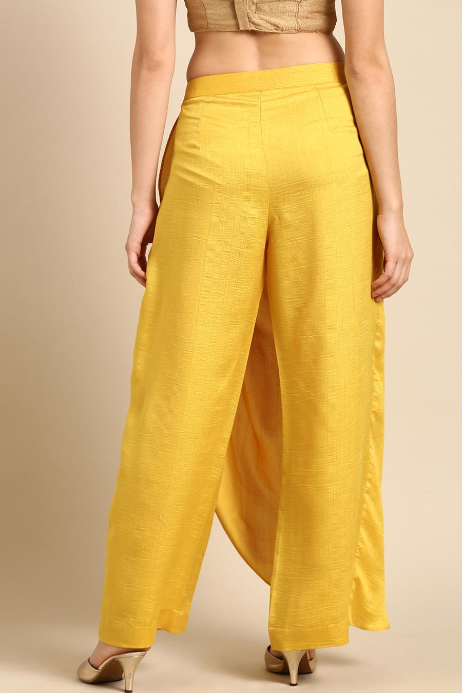 Yellow Draped Cowl Pant