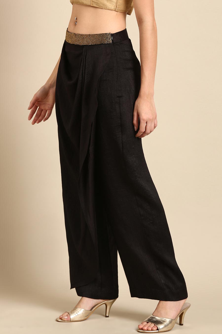 Black Draped Cowl Pant