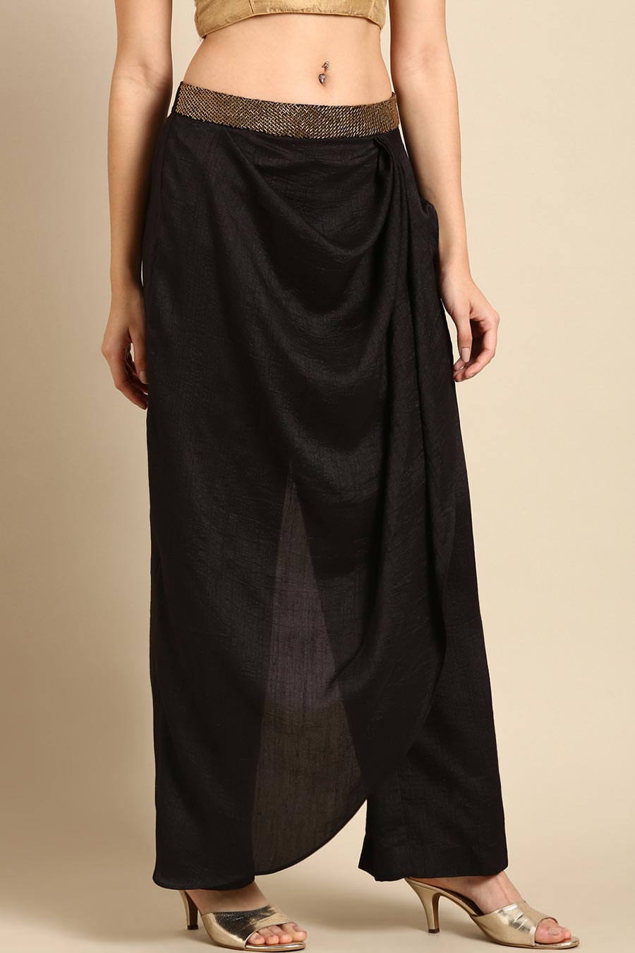 Black Draped Cowl Pant