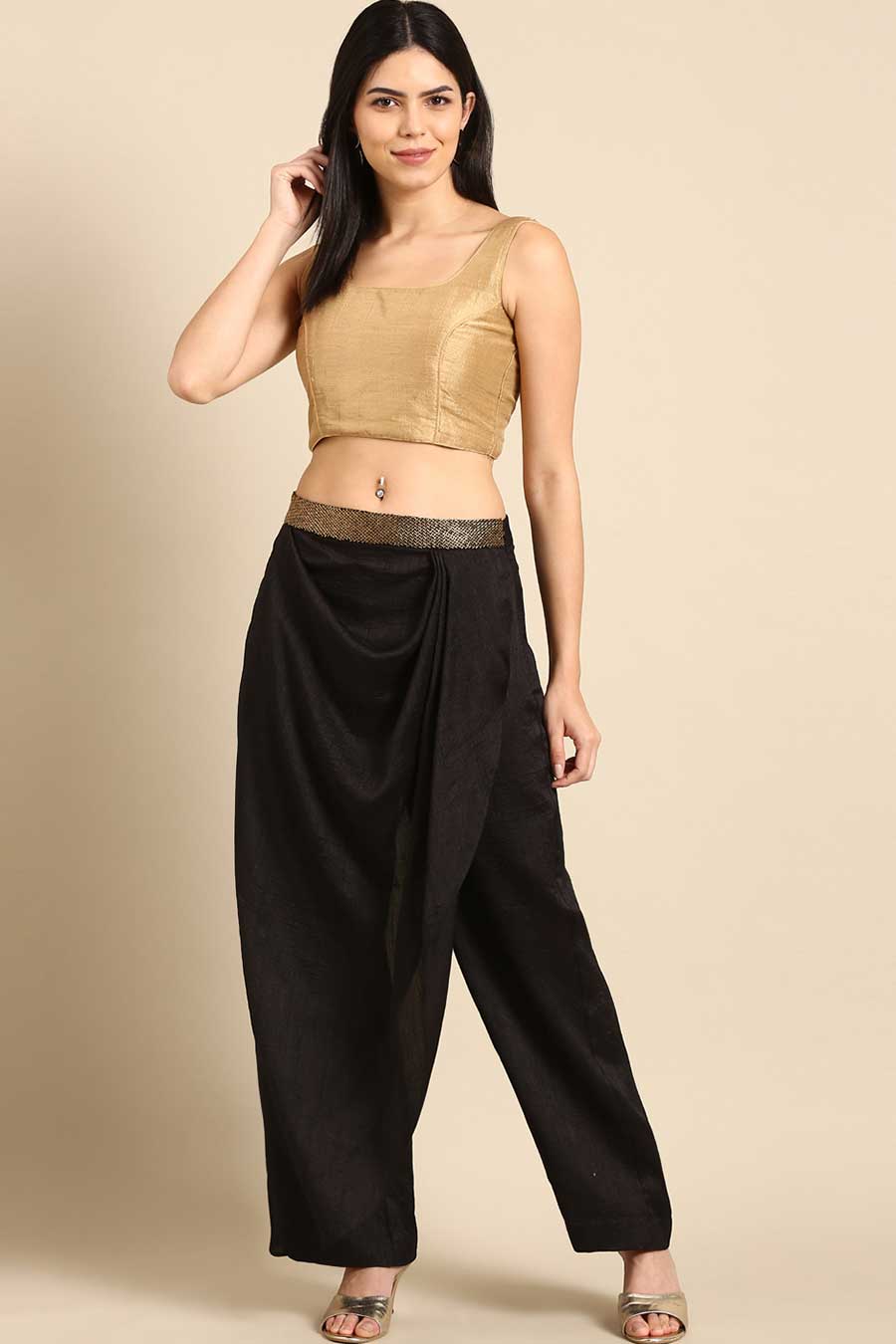 Black Draped Cowl Pant