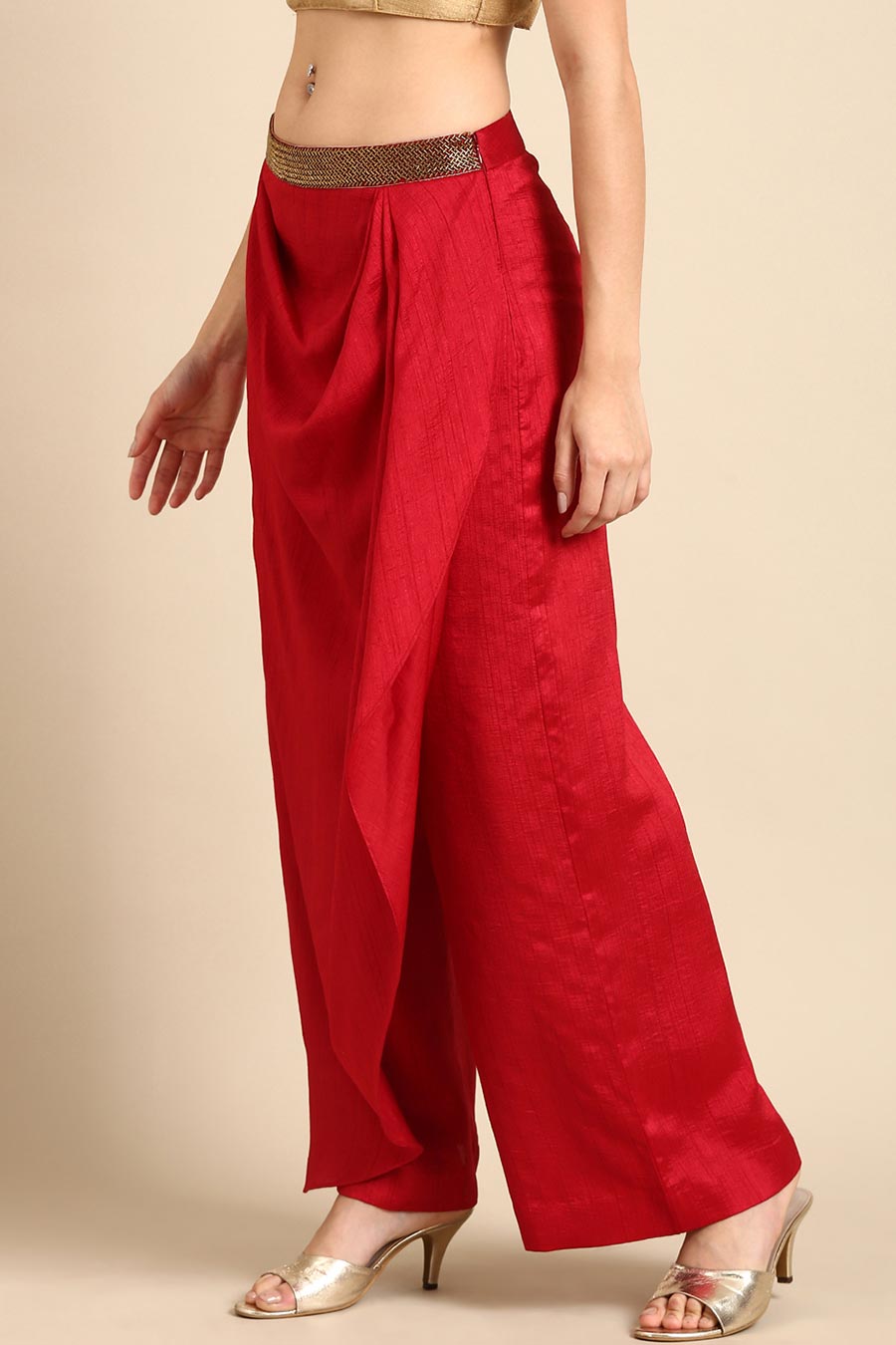 Red Draped Cowl Pant