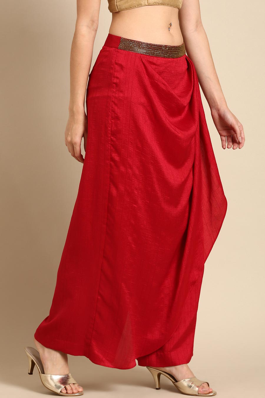 Red Draped Cowl Pant