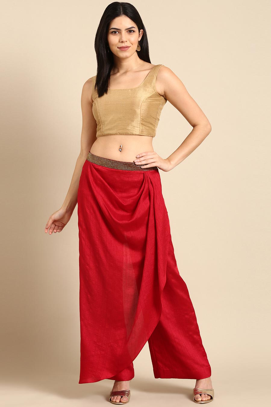 Red Draped Cowl Pant