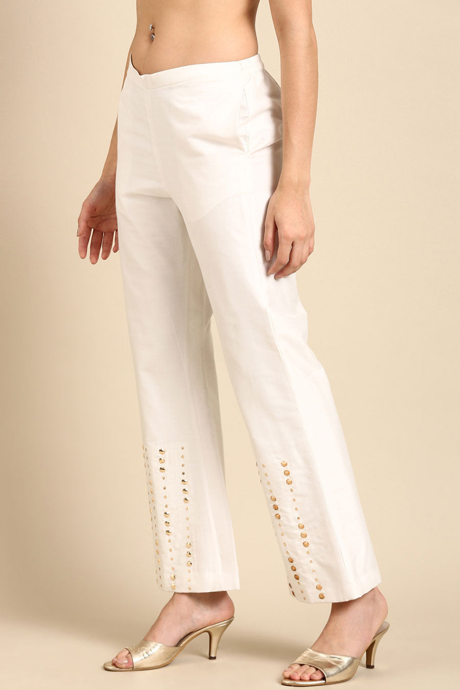 Ivory Embroidered Palazzo Pant