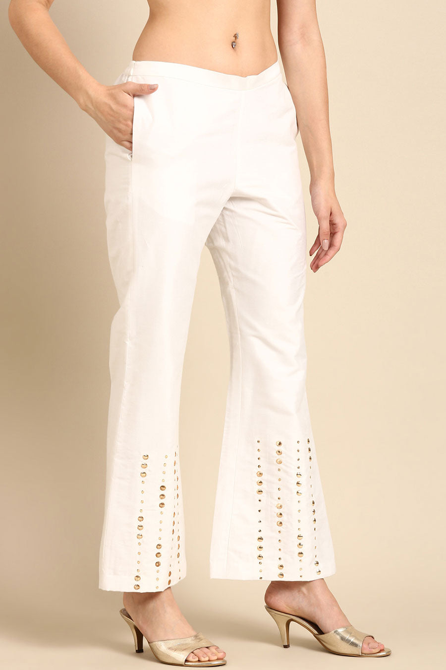 Ivory Embroidered Palazzo Pant