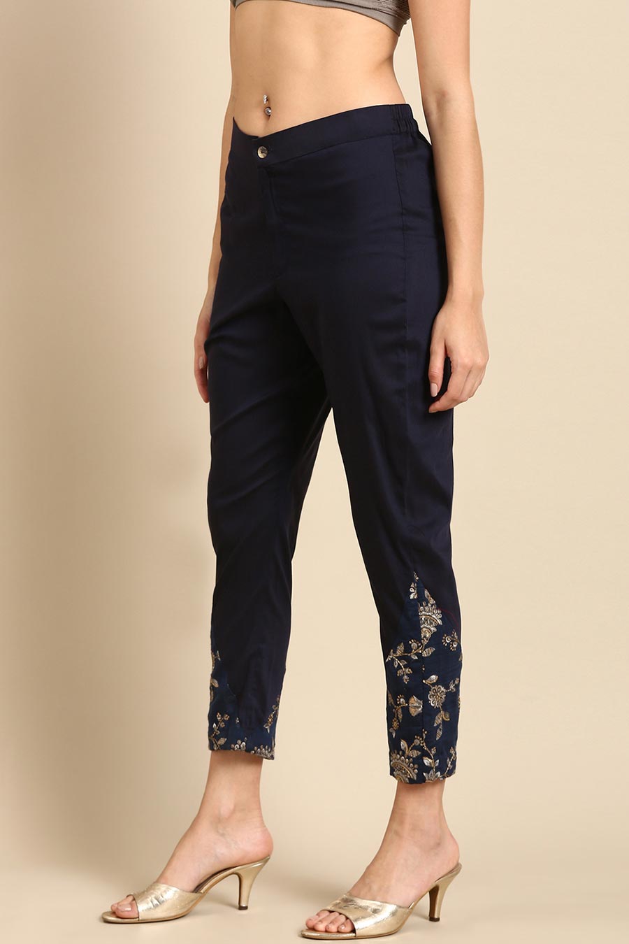 Blue Embroidered Pant