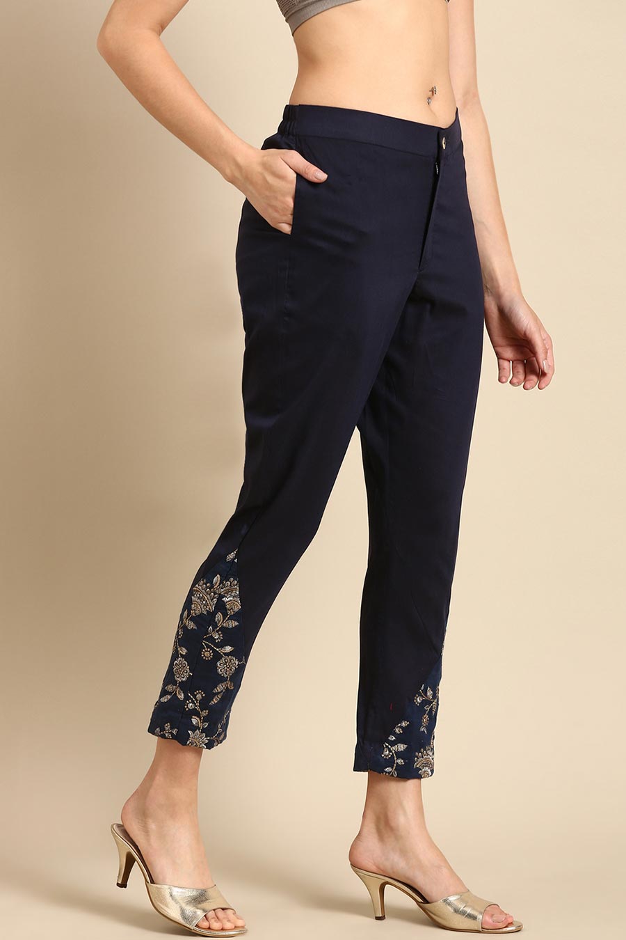 Blue Embroidered Pant