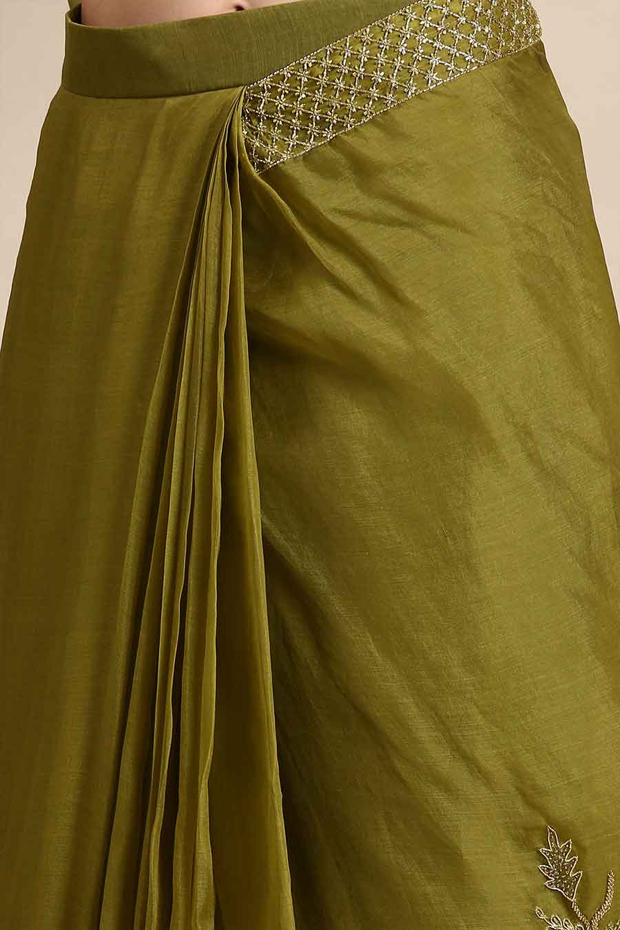 Green Silk Organza Embellished Pre-Draped Saree