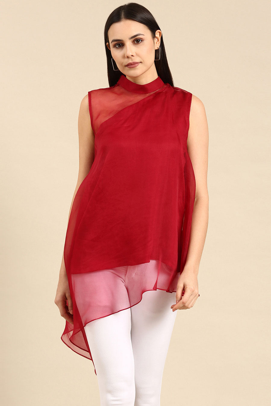 Maroon Organza Asymmetric Top