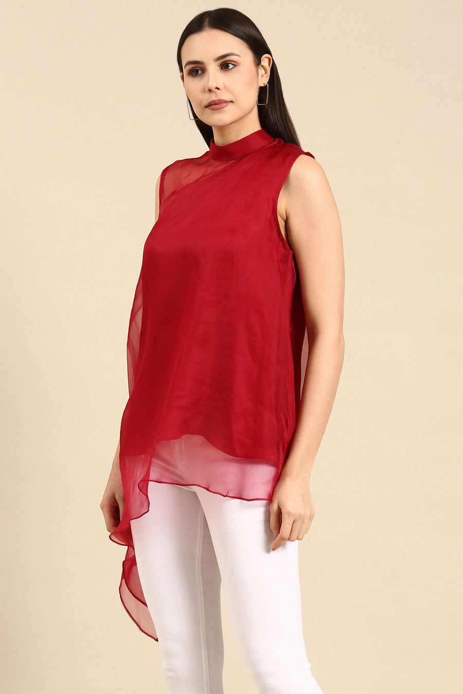 Maroon Organza Asymmetric Top