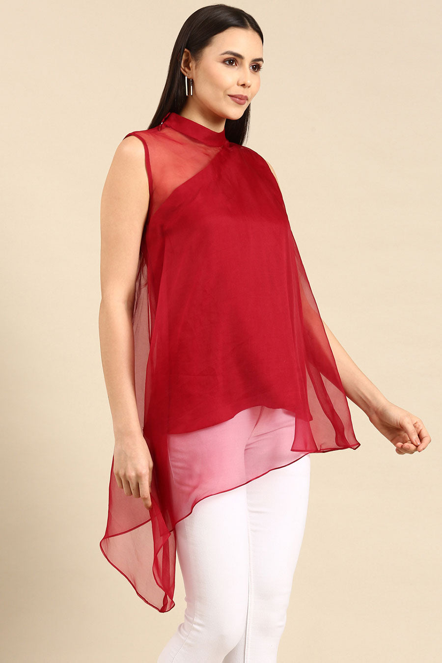 Maroon Organza Asymmetric Top