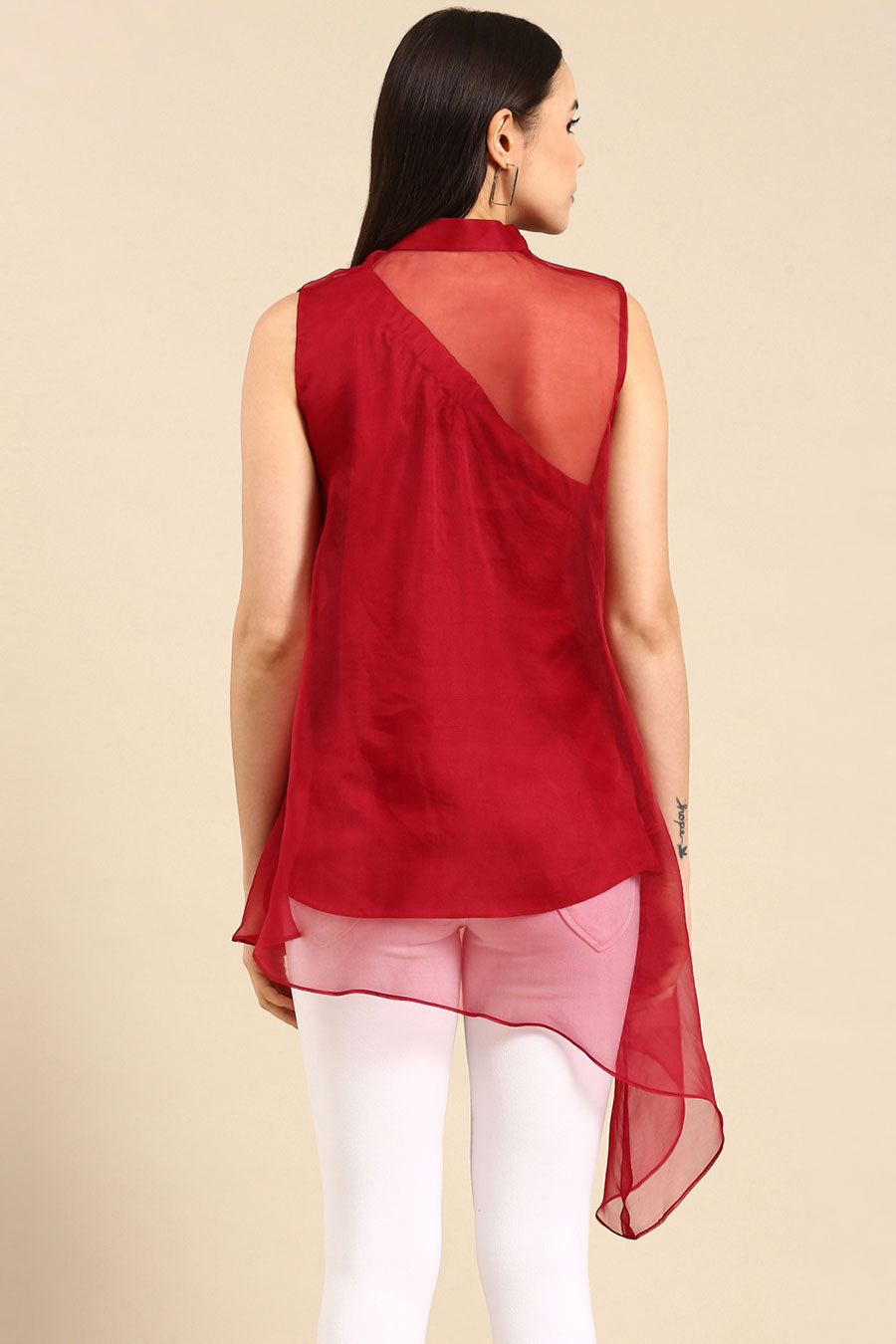 Maroon Organza Asymmetric Top