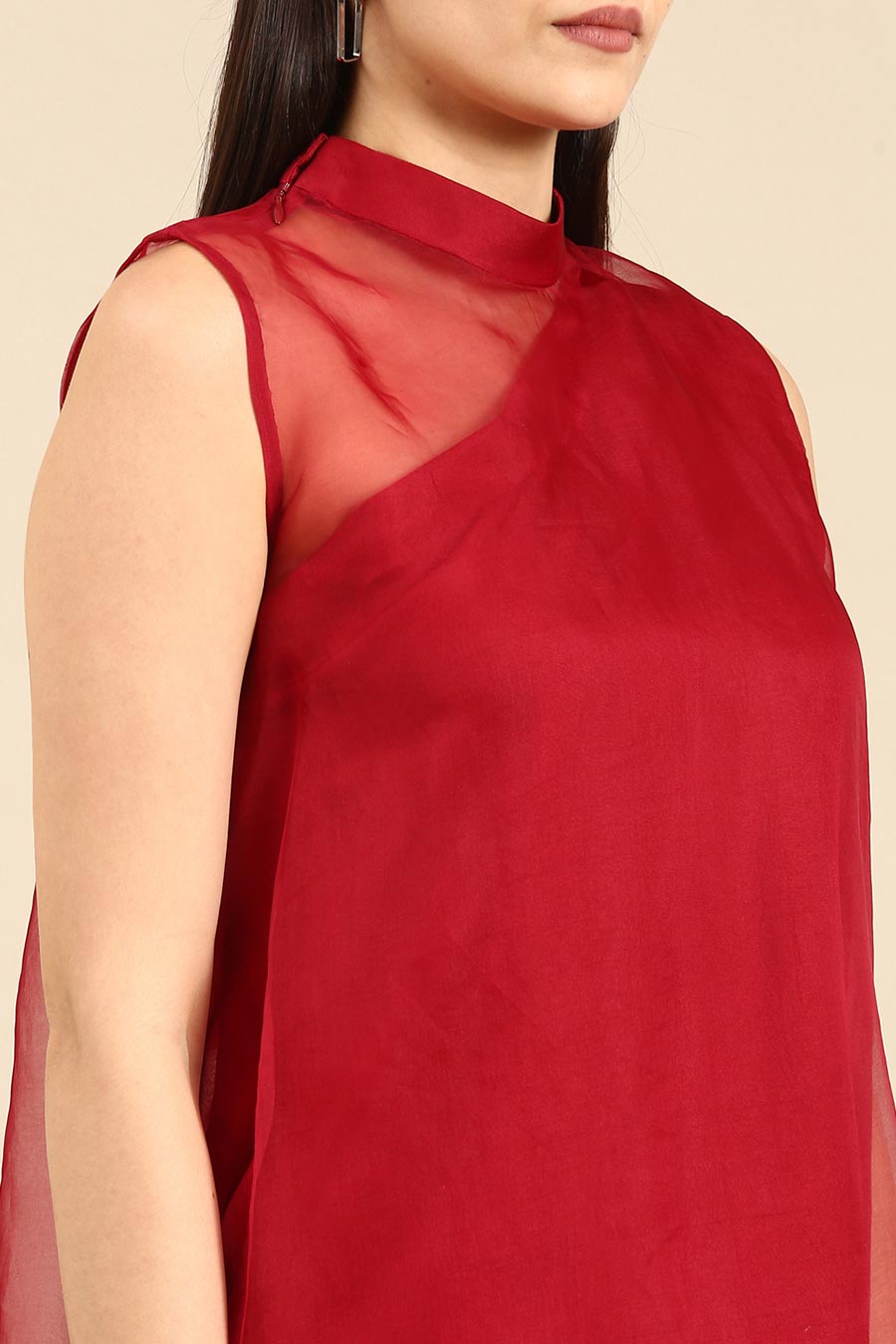 Maroon Organza Asymmetric Top