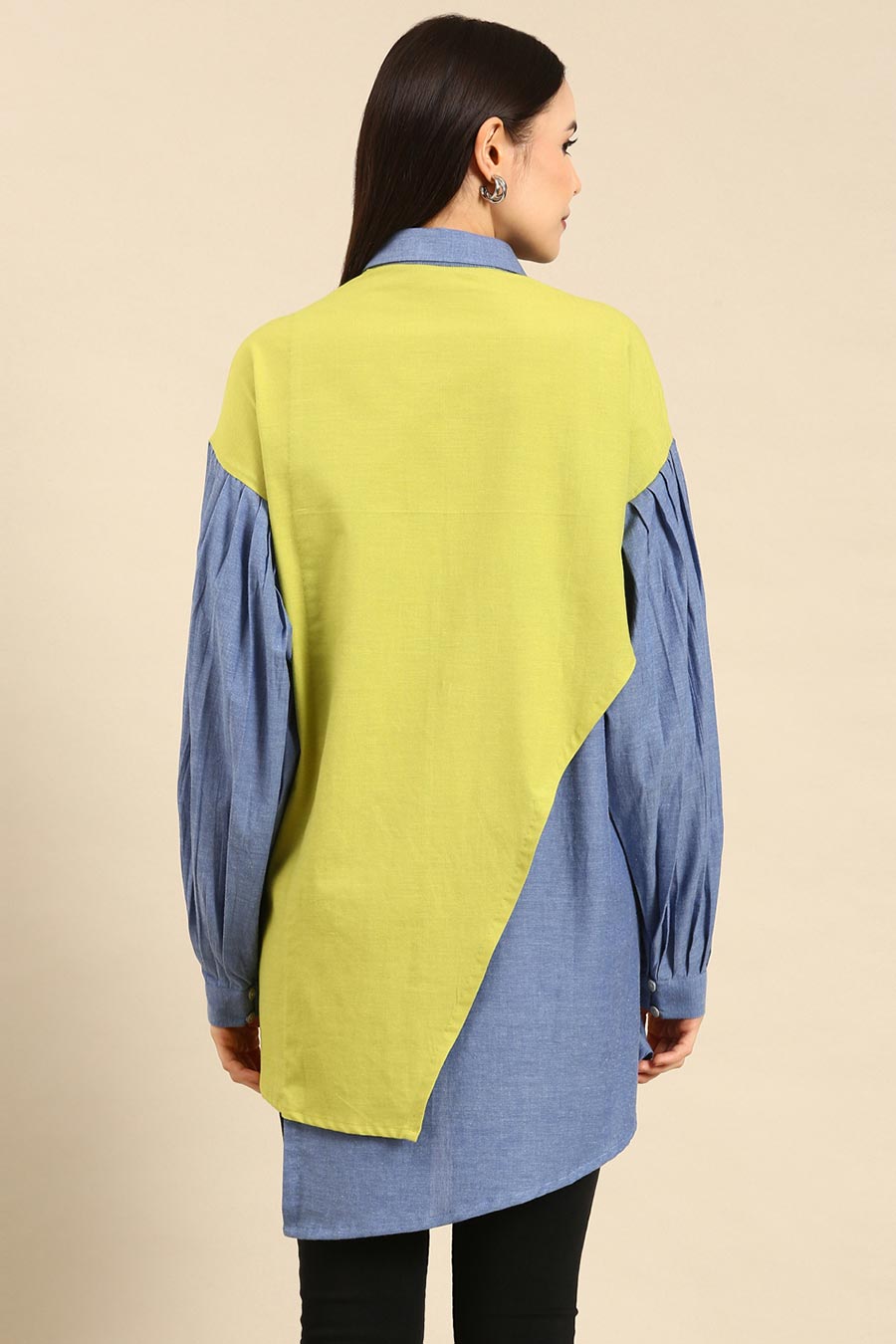 Lime & Blue Cotton High-Low Shirt