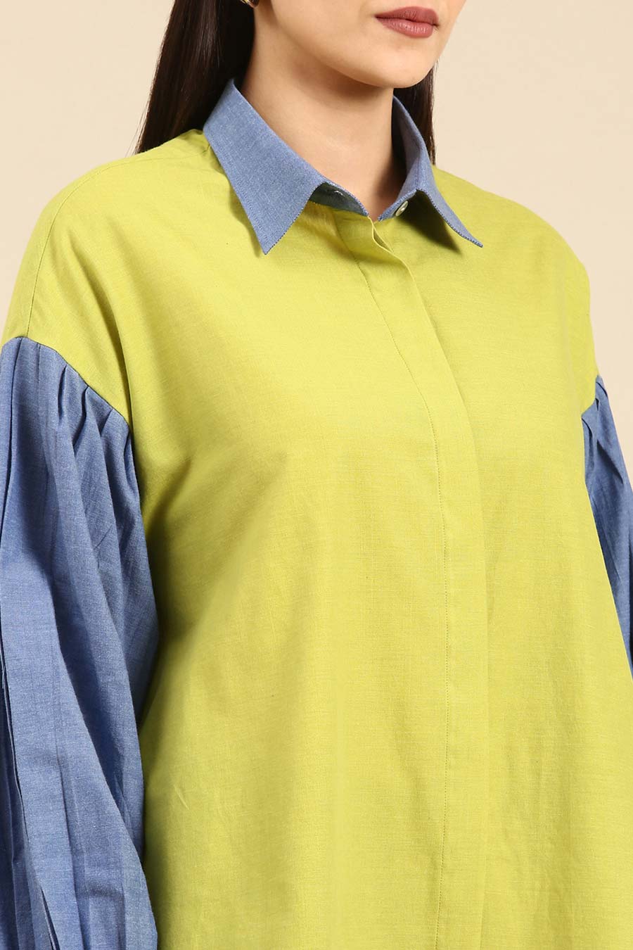 Lime & Blue Cotton High-Low Shirt