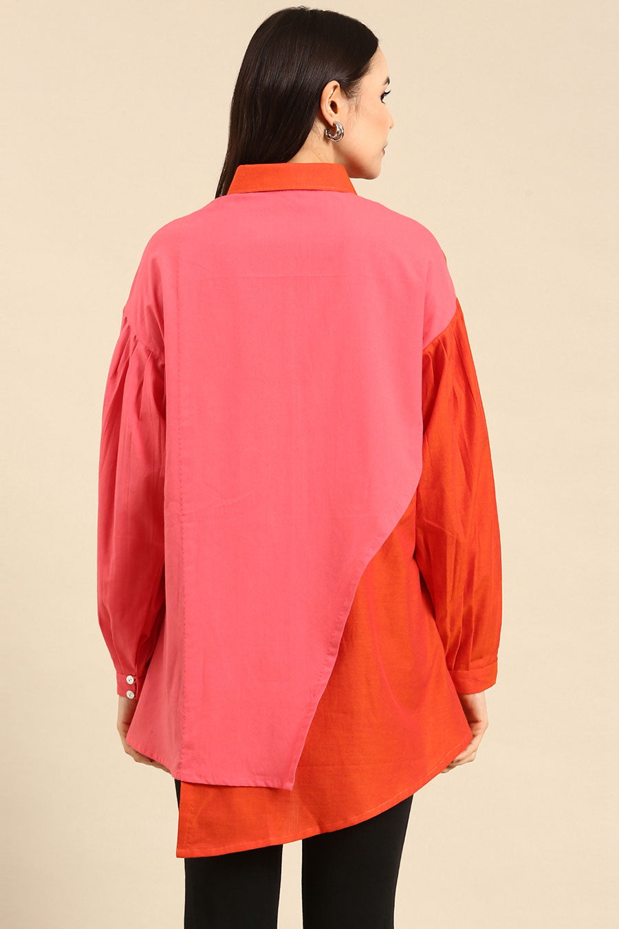 Orange & Pink Cotton High-Low Shirt
