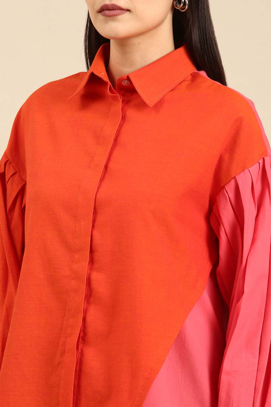 Orange & Pink Cotton High-Low Shirt