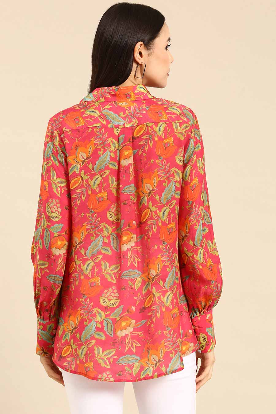Pink Floral Printed Muslin Shirt