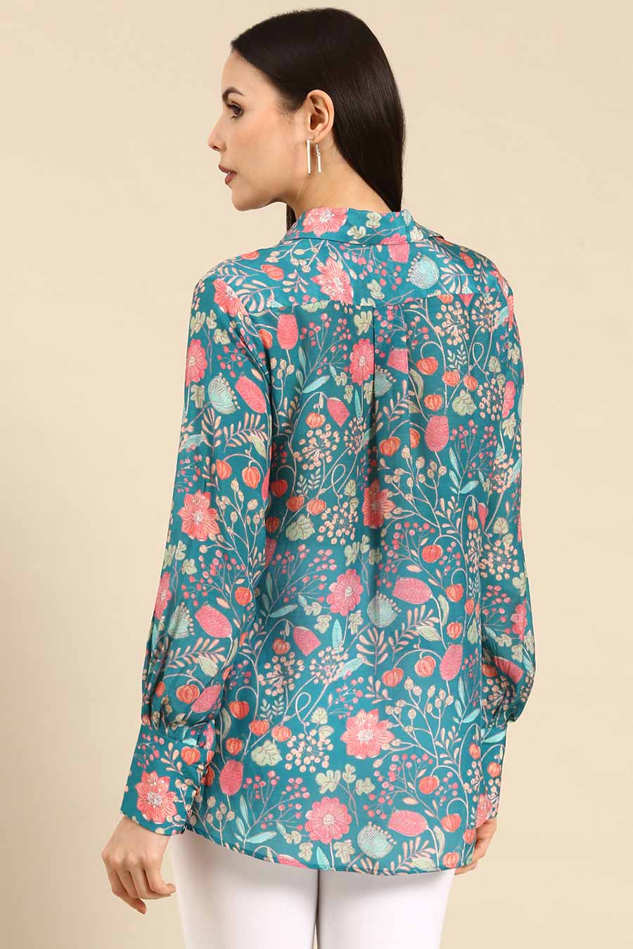 Blue Pink Printed Muslin Shirt