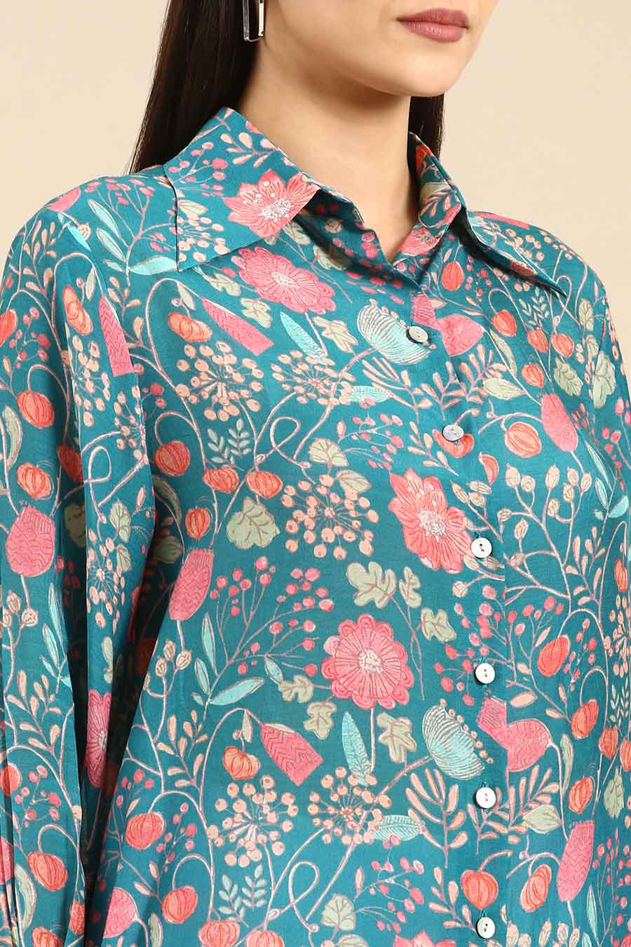 Blue Pink Printed Muslin Shirt