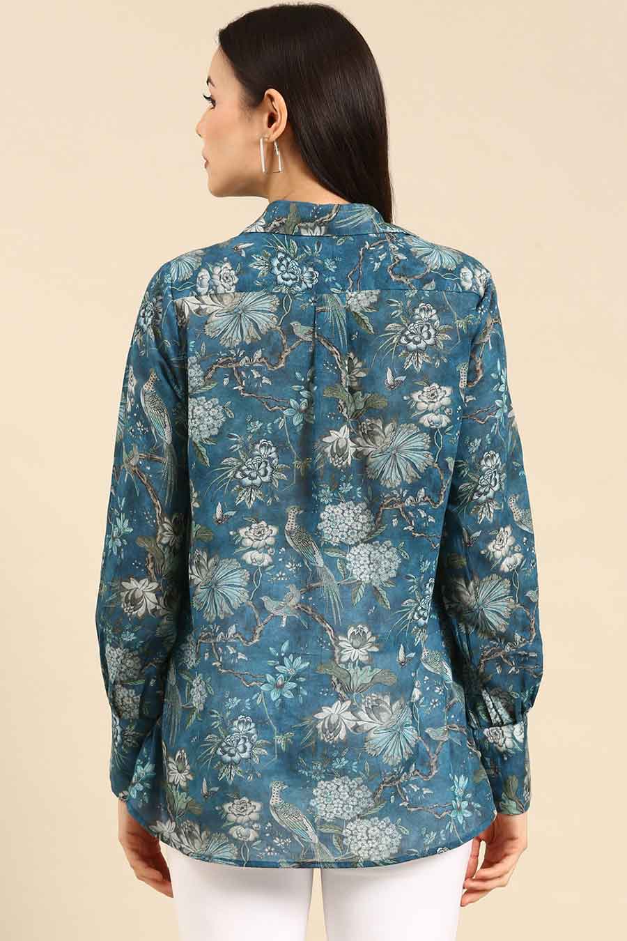 Blue Muslin Cotton Printed Shirt