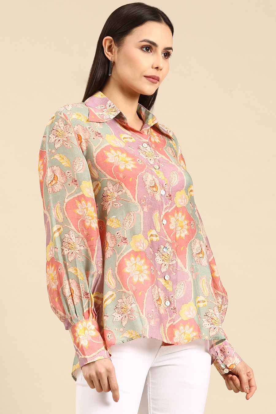 Pastel Floral Print Muslin Shirt