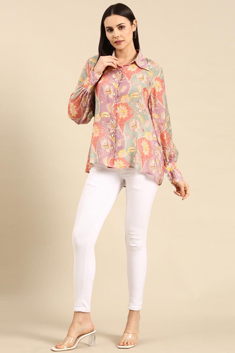 Pastel Floral Print Muslin Shirt