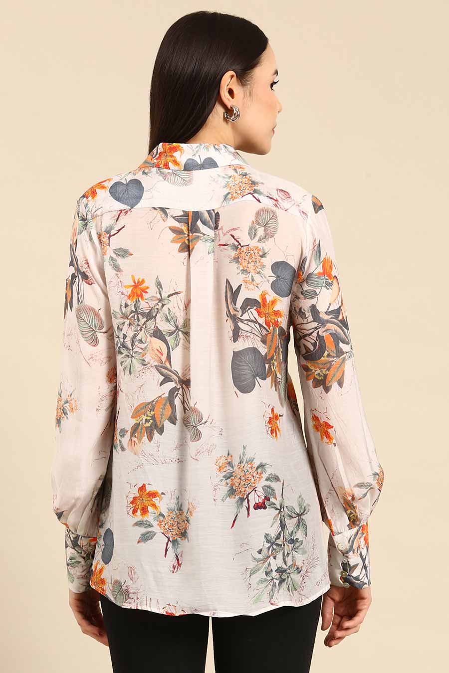 Off-White Floral Print Muslin Shirt