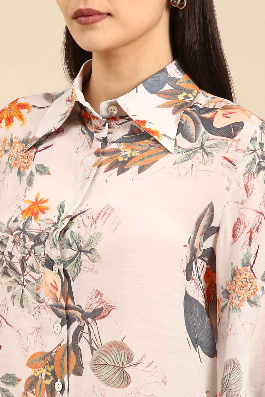 Off-White Floral Print Muslin Shirt