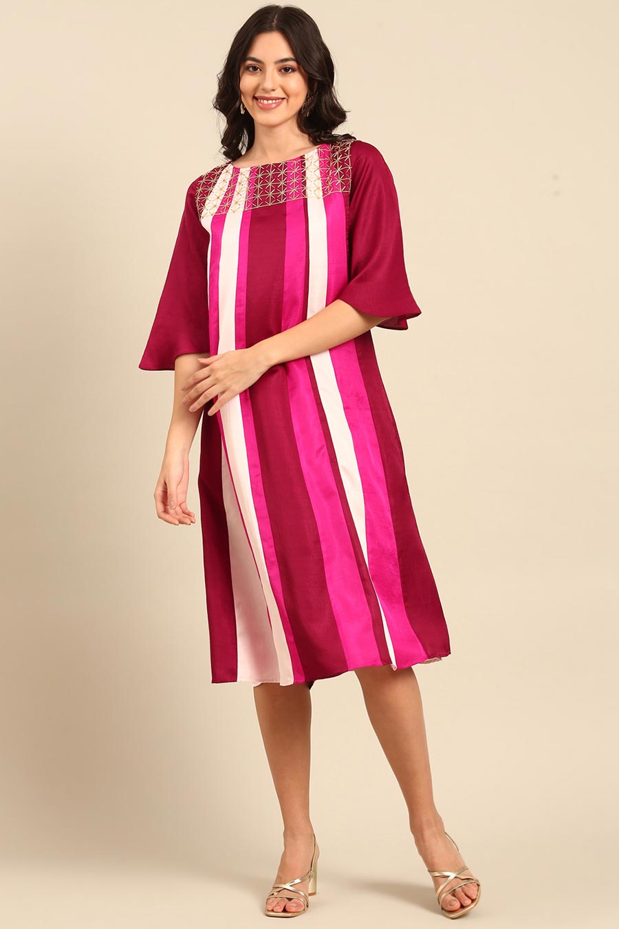 Pink Striped Midi Dress