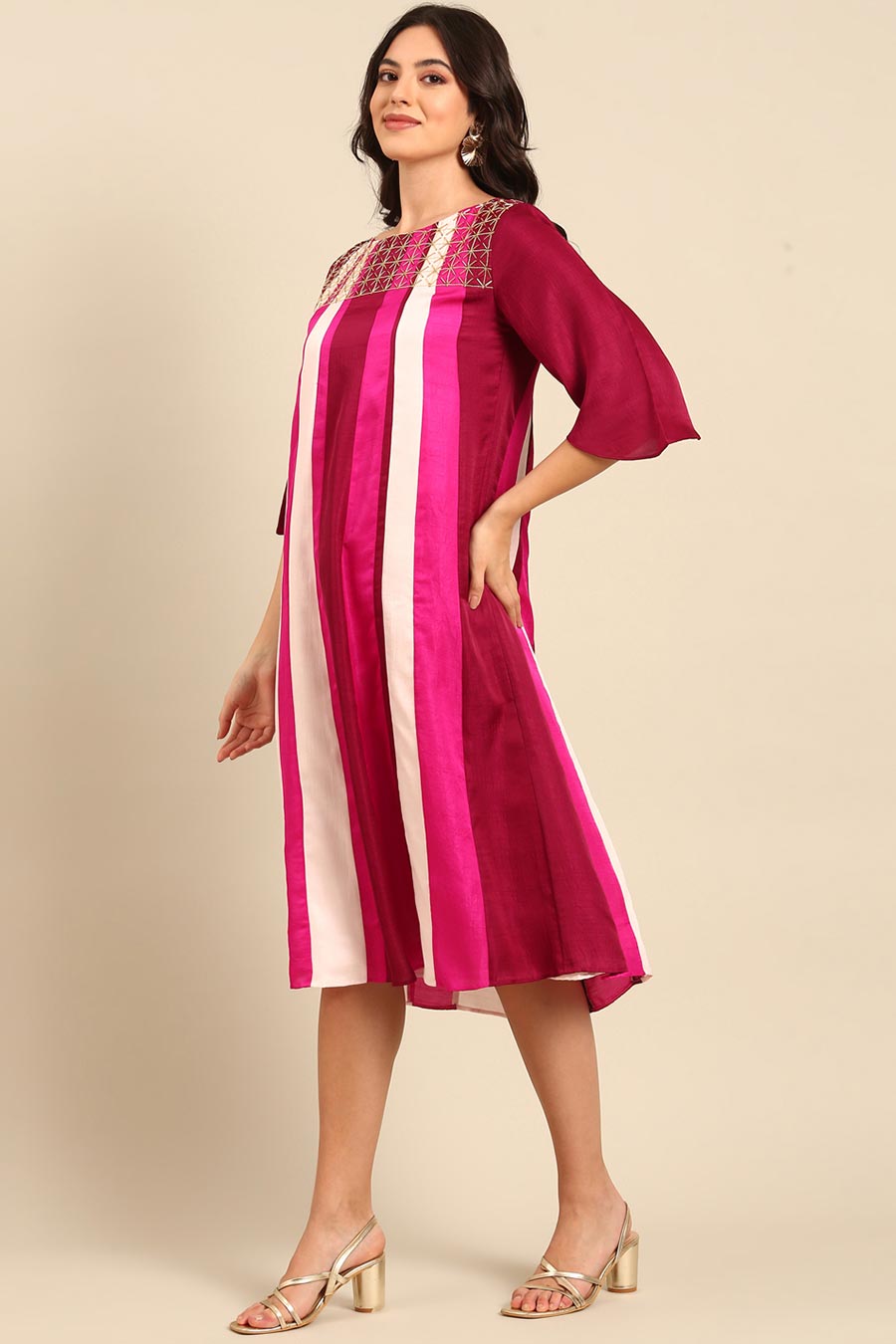 Pink Striped Midi Dress