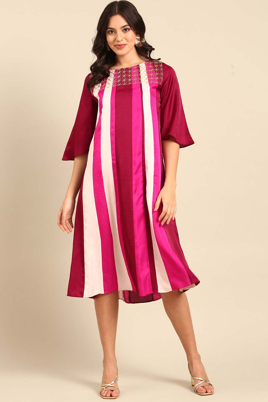Pink Striped Midi Dress