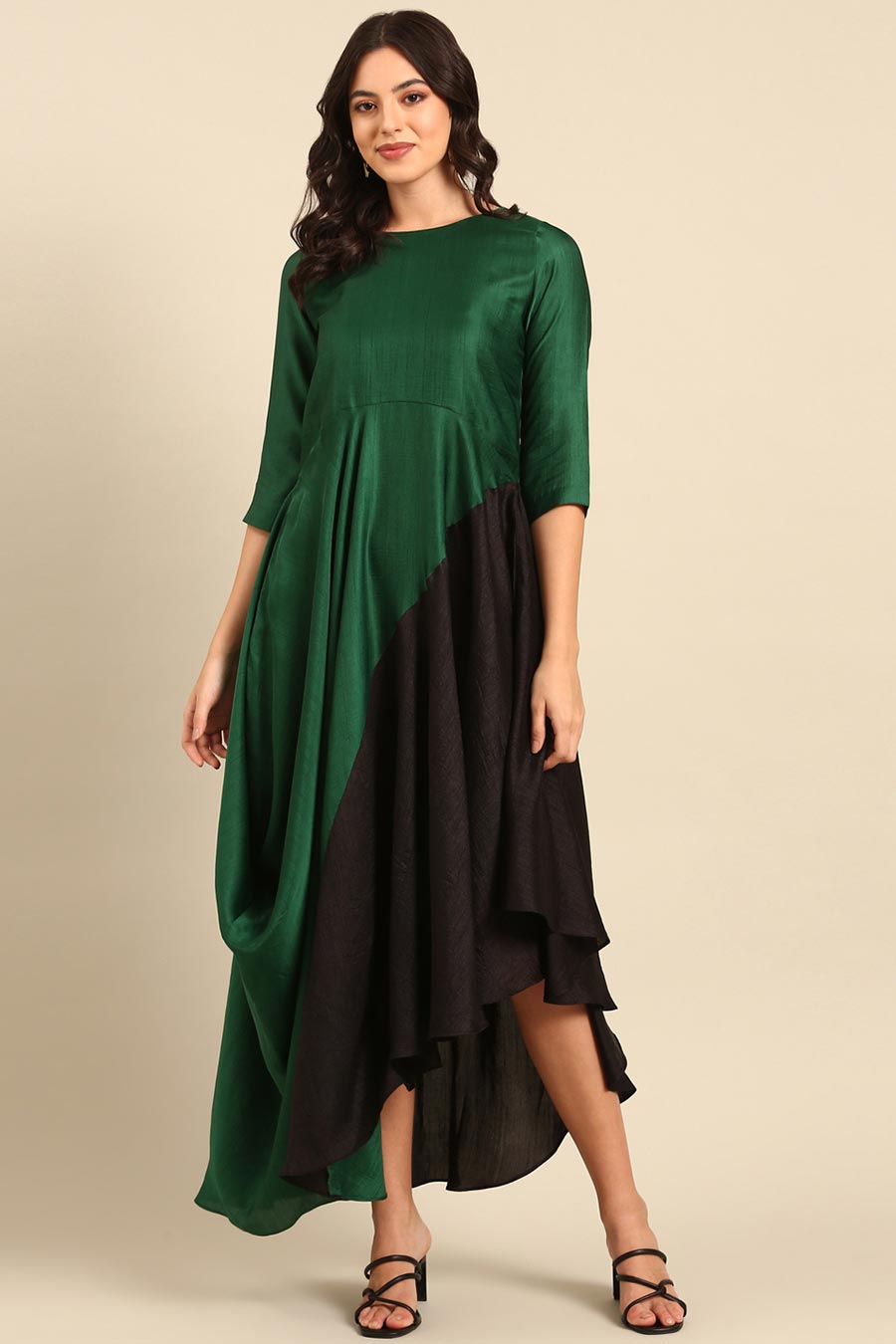 Green & Black Asymmetric Dress