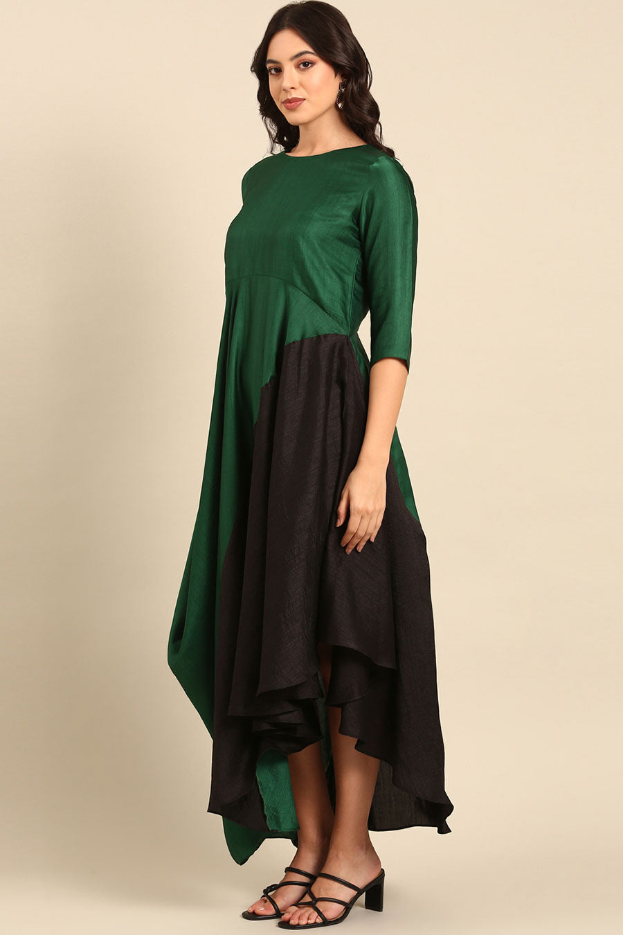 Green & Black Asymmetric Dress