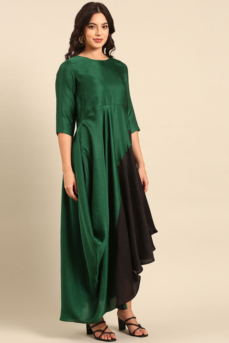 Green & Black Asymmetric Dress