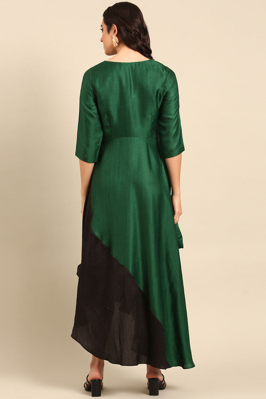 Green & Black Asymmetric Dress