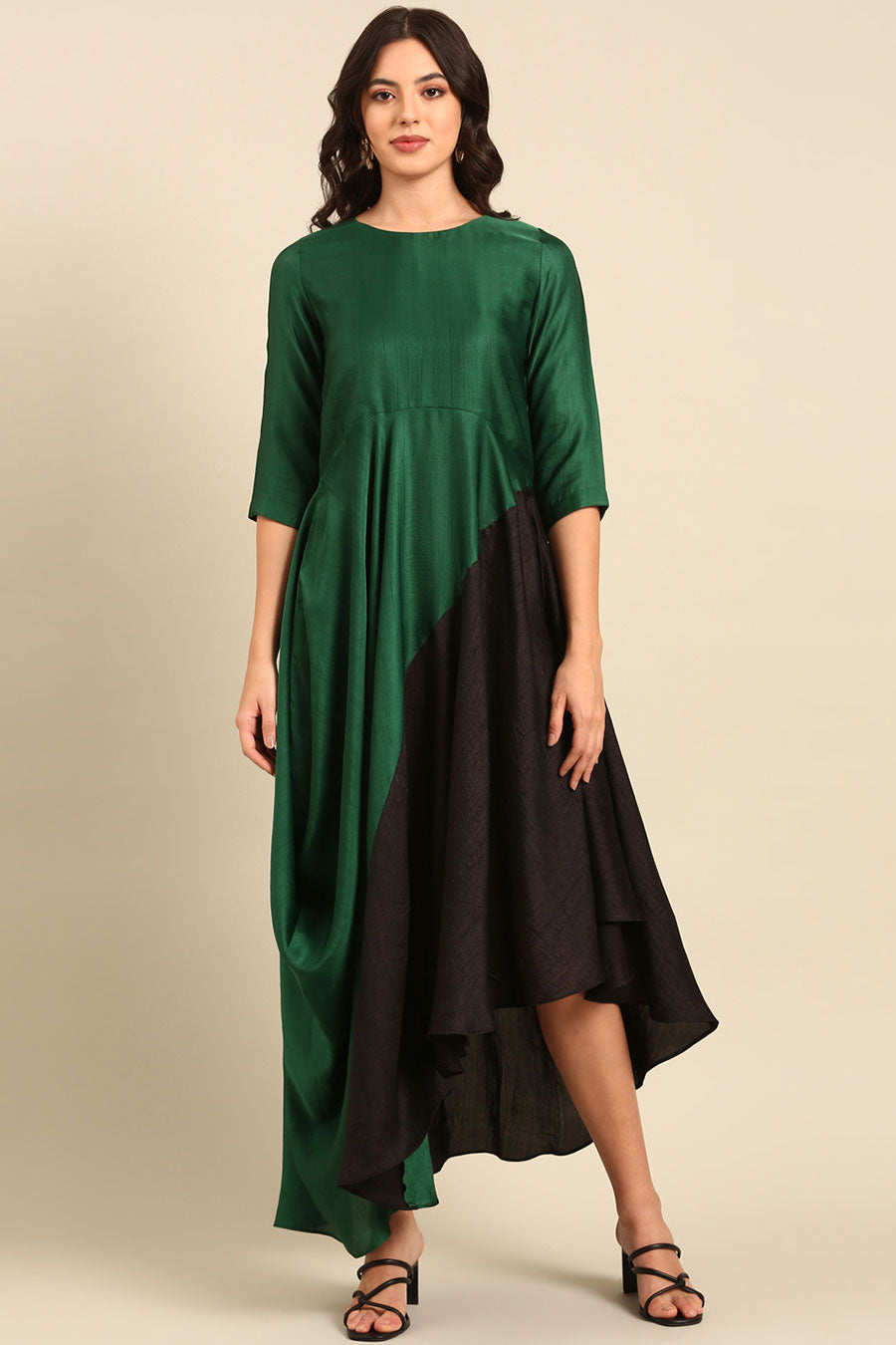 Green & Black Asymmetric Dress