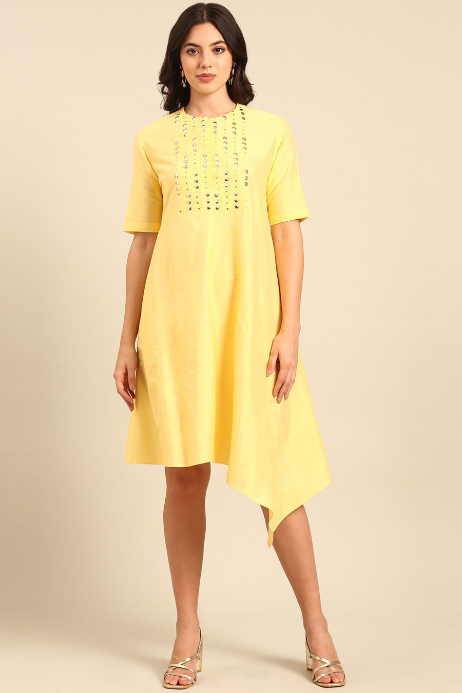 Yellow Embellished Asymmetric Dress