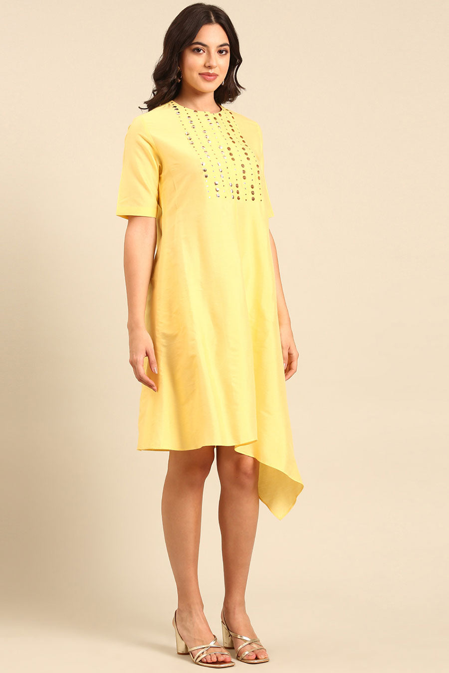 Yellow Embellished Asymmetric Dress