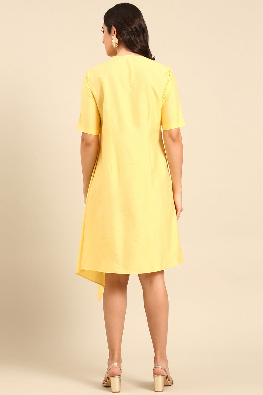 Yellow Embellished Asymmetric Dress