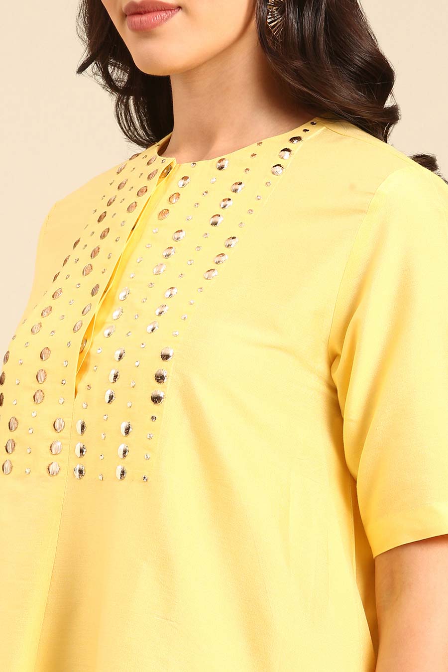 Yellow Embellished Asymmetric Dress